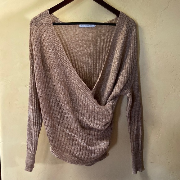 Sweaters - Sz S Miss Sparkling Light Brown Cross Front Soft Polyester Sweater Gathered Side